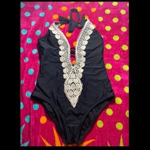 Black one piece swim suit